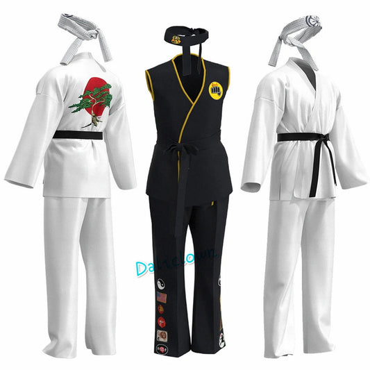 Cobra Kai karate costume for kids featuring black and white uniforms with authentic details for young martial artists