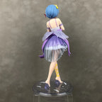 Collectible figure of a character in a purple dress with flowing details and blue hair, showcasing elegant design