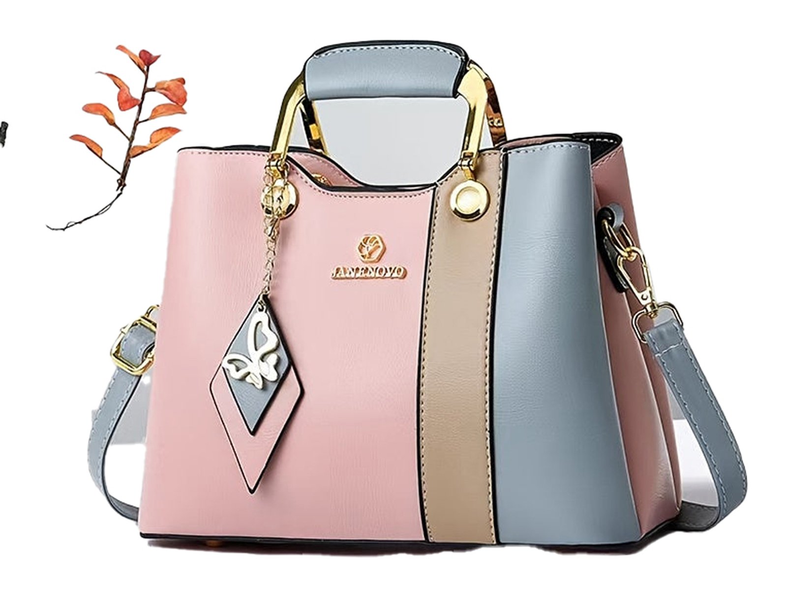 Stylish colorblock top handle satchel featuring a chic design and removable charm for everyday use