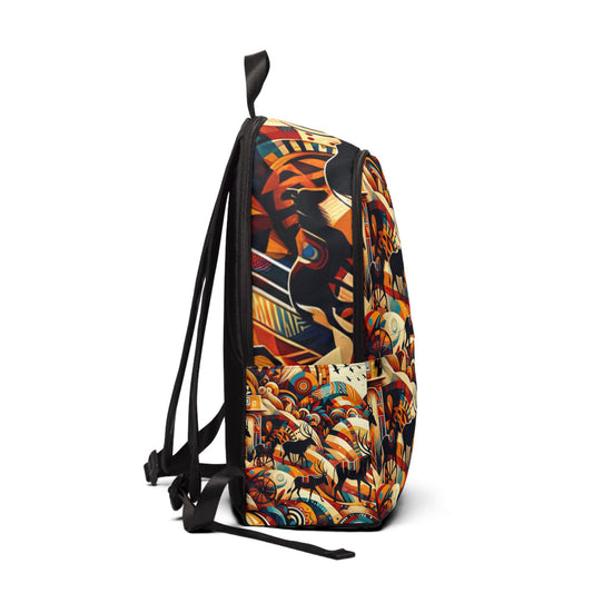 LuckeLadybug colorful abstract backpack with vibrant geometric and animal patterns in multiple colors