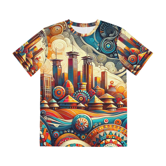 luckeladybug Colorful Abstract Cityscape Mens Shirt with vibrant artistic urban design