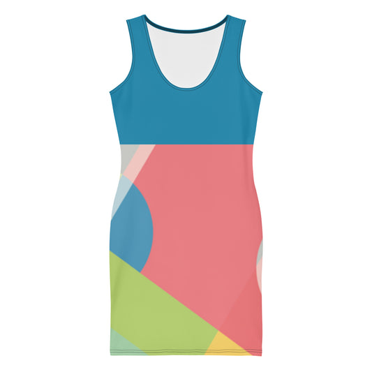 LuckeLadybug colorful sleeveless elegant bodycon dress for women with geometric pattern
