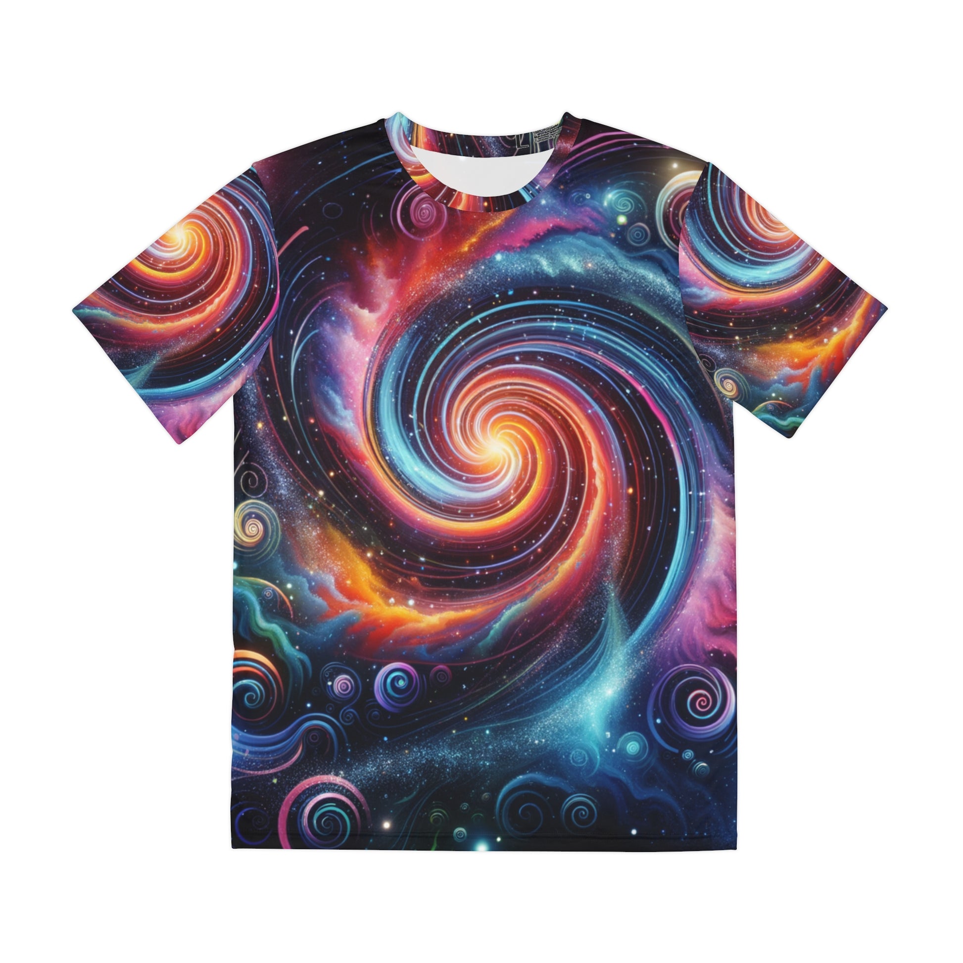 LuckeLadybug colorful galaxy print t-shirt with vibrant cosmic swirl design on front and sleeves