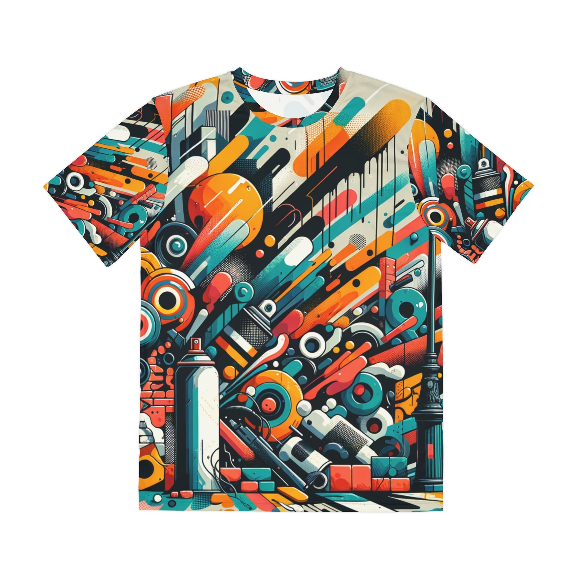 Colorful modern graphic tee for men featuring abstract detailed urban art design by LuckeLadybug
