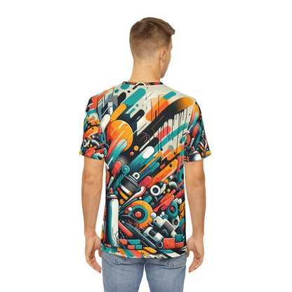Back view of colorful modern graphic tee for men by LuckeLadybug with vibrant abstract design