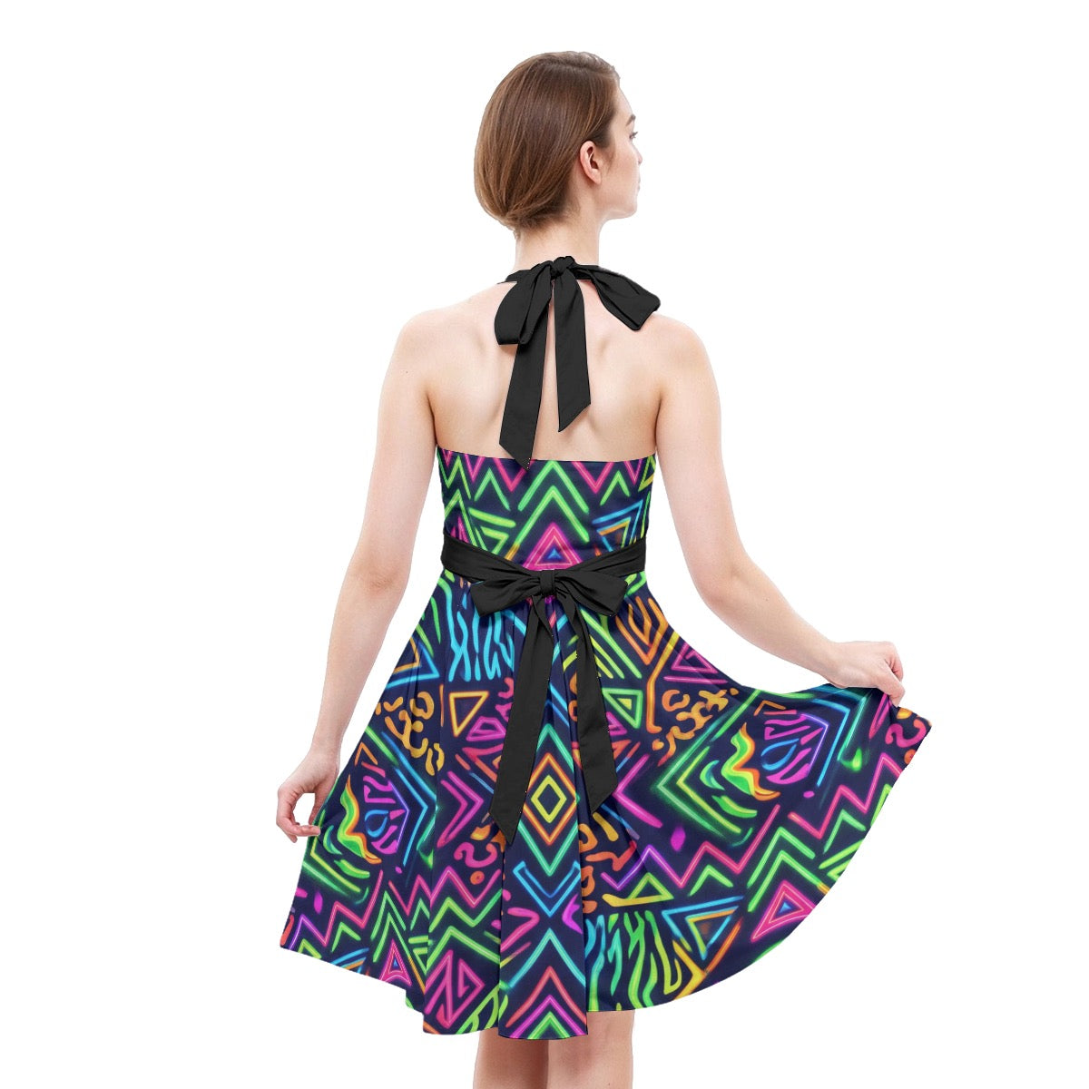 LuckeLadybug Colorful Fit & Flare Skater Dress with Bow Detail and Vibrant Patterns