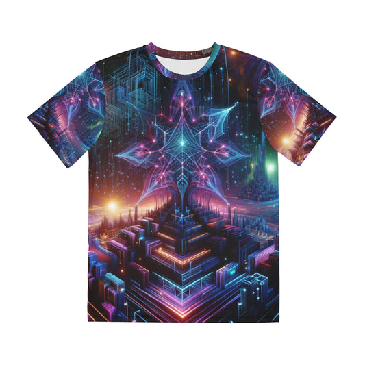 LuckeLadybug cool streetwear neon shirt with futuristic glowing geometric and cosmic design