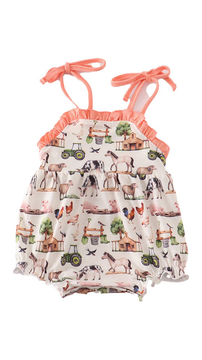 Adorable Coral Farm Animal Print Girl Bubble: Must-Have Infant And Toddler Fashion! - LuckeLadybug LLC