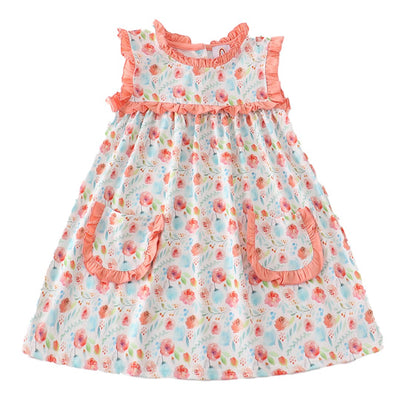 Adorable Coral Floral Print Ruffle Dress - Perfect For Stylish Babies And Toddlers! - LuckeLadybug LLC