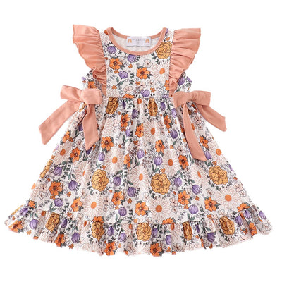 Adorable Coral Floral Print Ruffle Dress For Stylish Babies And Toddlers - LuckeLadybug LLC