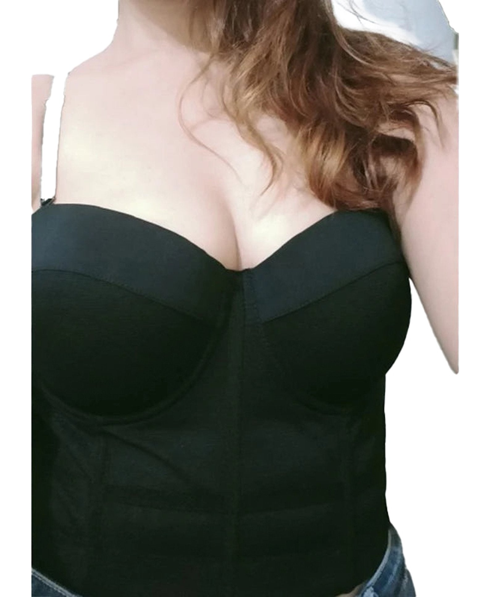 Stylish plus size mesh corset top with supportive underwire and adjustable straps for a flattering fit