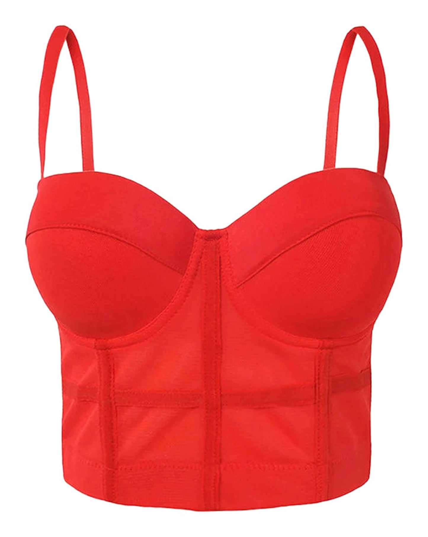 Red plus size mesh corset top with adjustable straps and supportive design for a flattering fit
