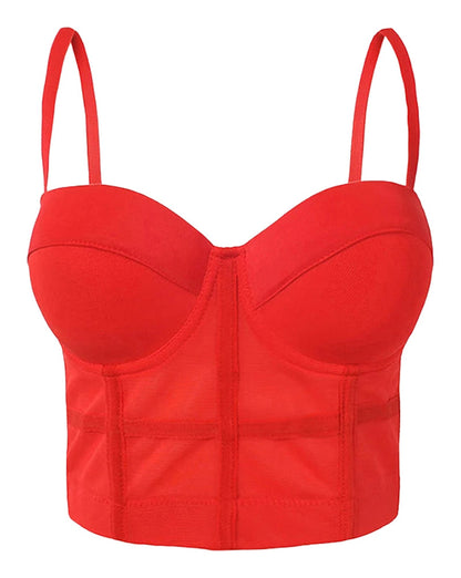 Red plus size mesh corset top with adjustable straps and supportive design for a flattering fit