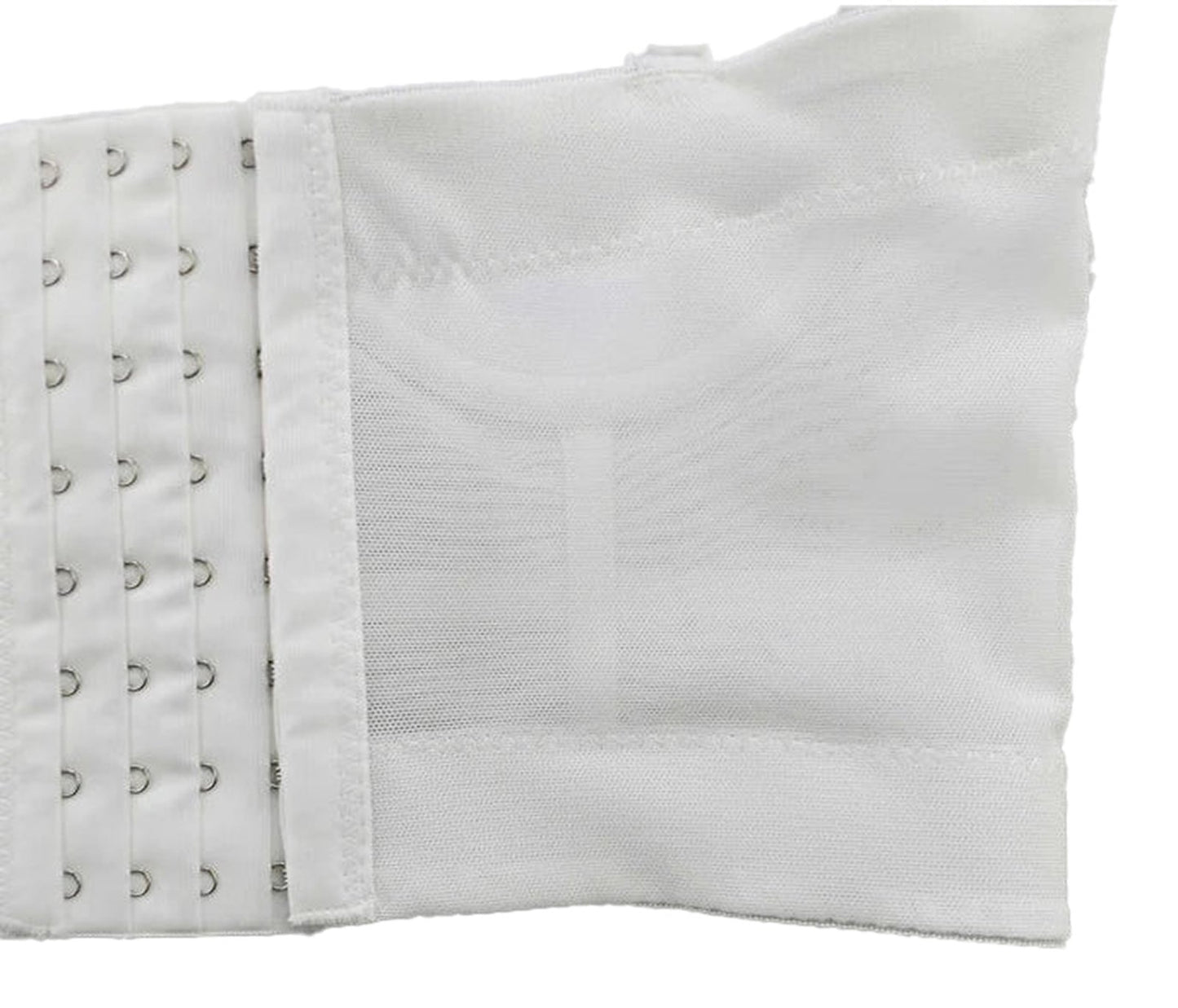 Close-up of a plus size mesh corset top showcasing hooks and breathable material