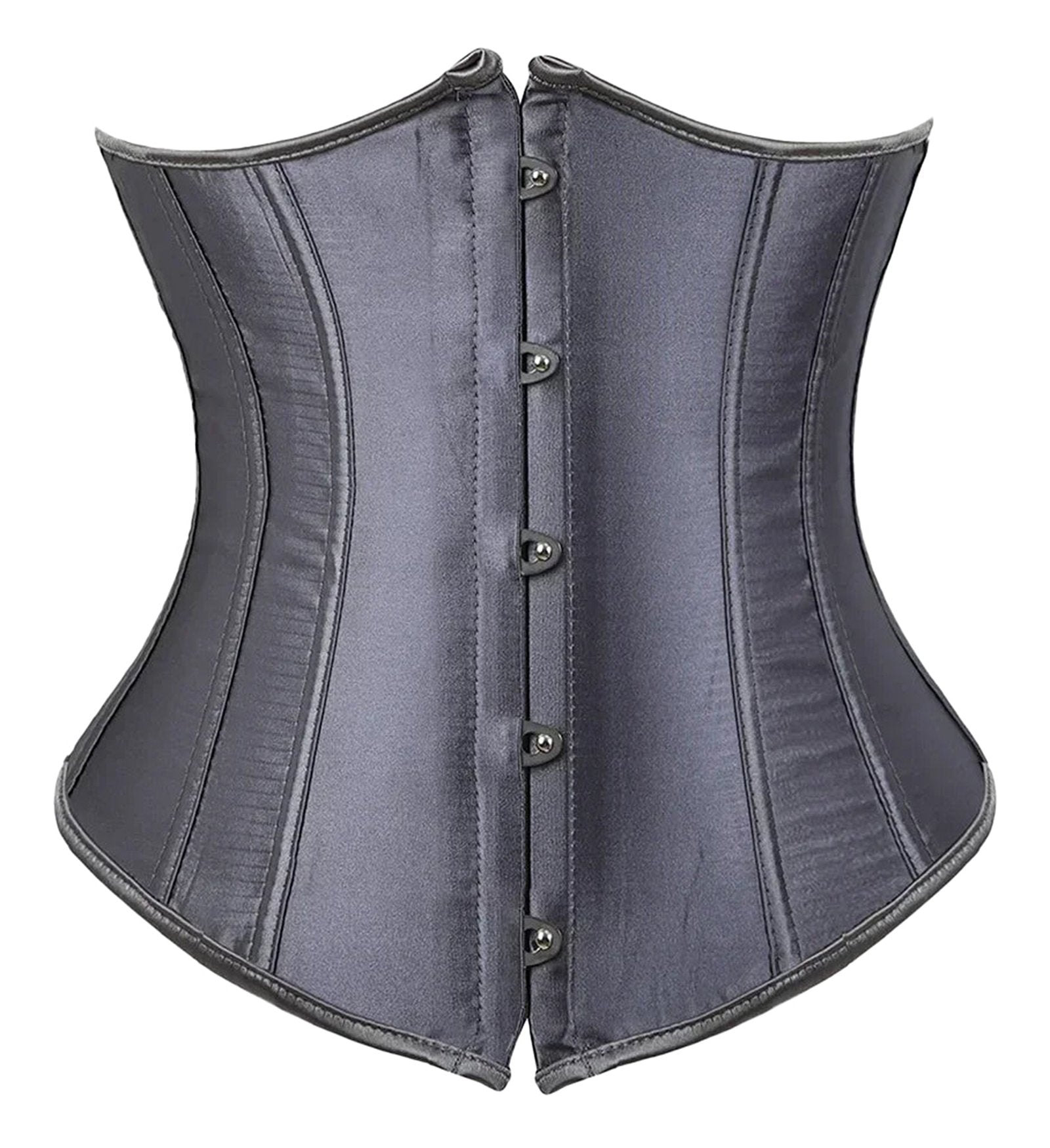 Sleek black corset top for women with a structured design and stylish hook closures