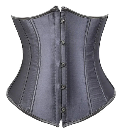 Sleek black corset top for women with a structured design and stylish hook closures