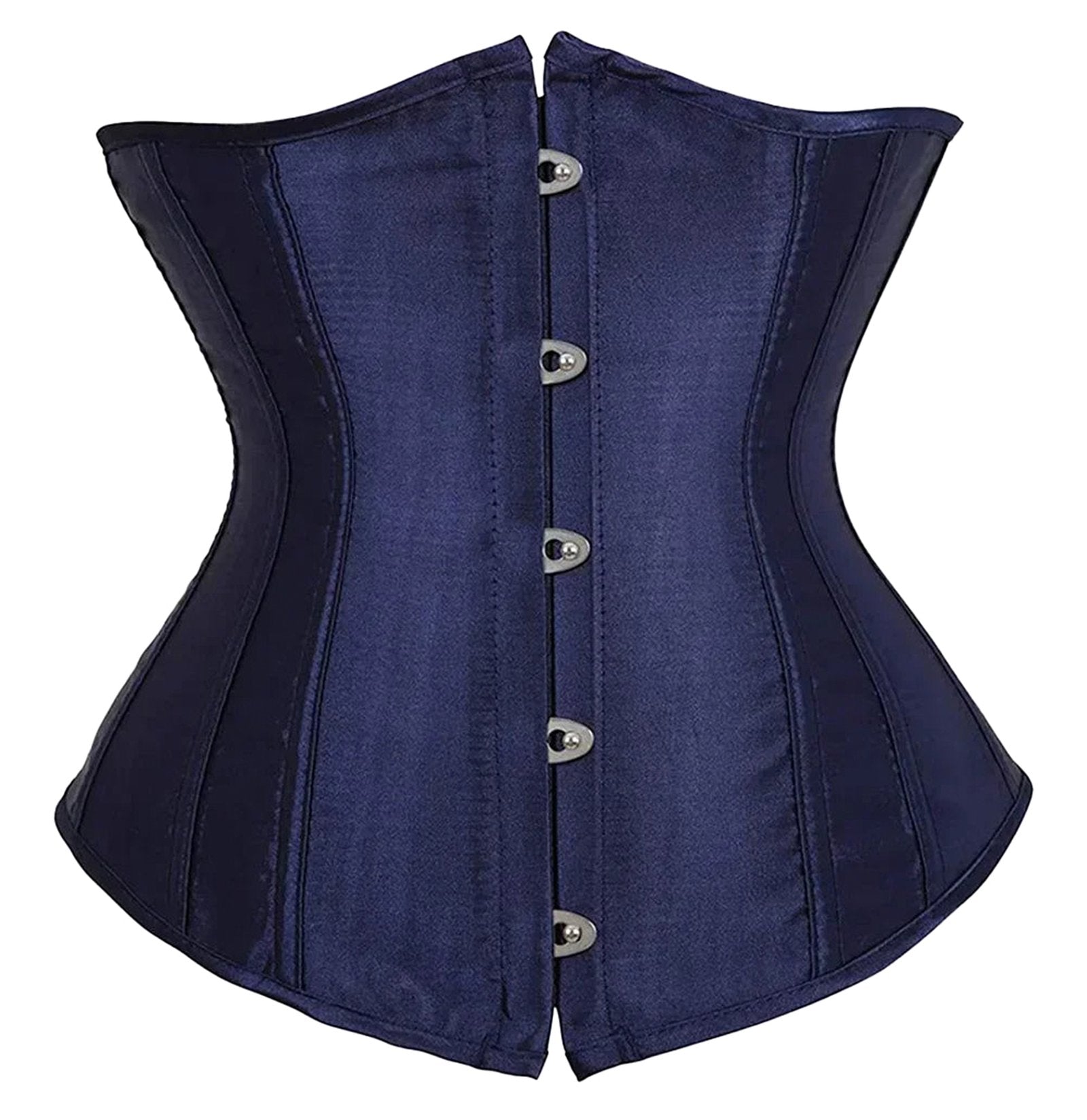 Navy blue satin corset top for women featuring a sleek design and stylish button closures