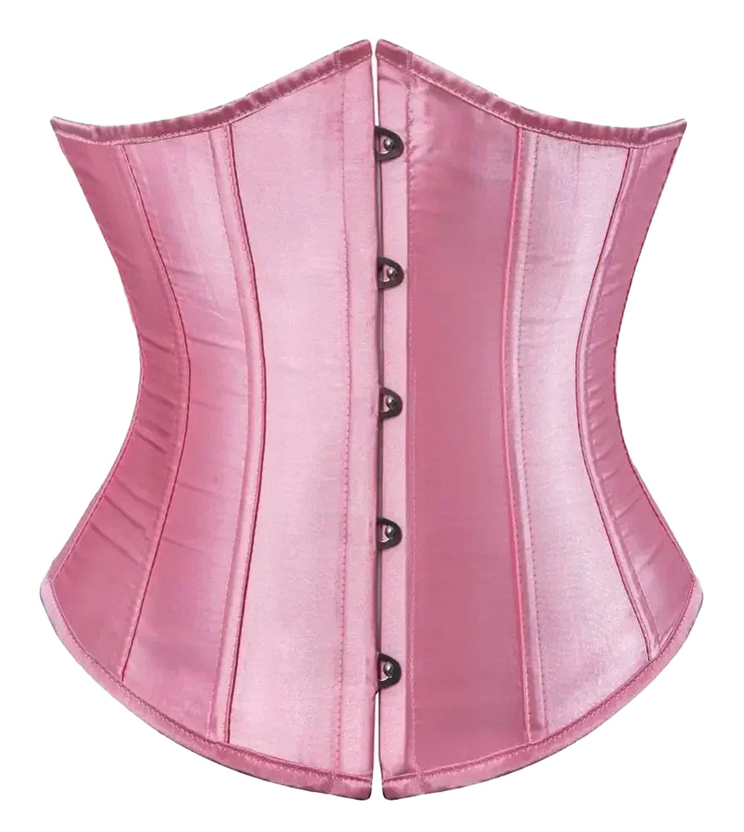Pink satin corset top for women with a structured design and front buttons, perfect for stylish outfits