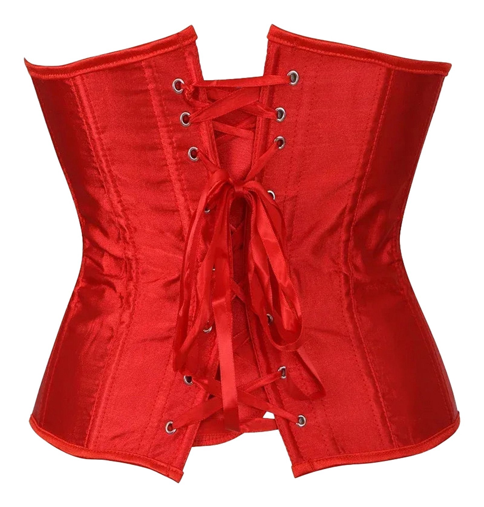 Red satin corset top for women with a lace-up design for a flattering fit