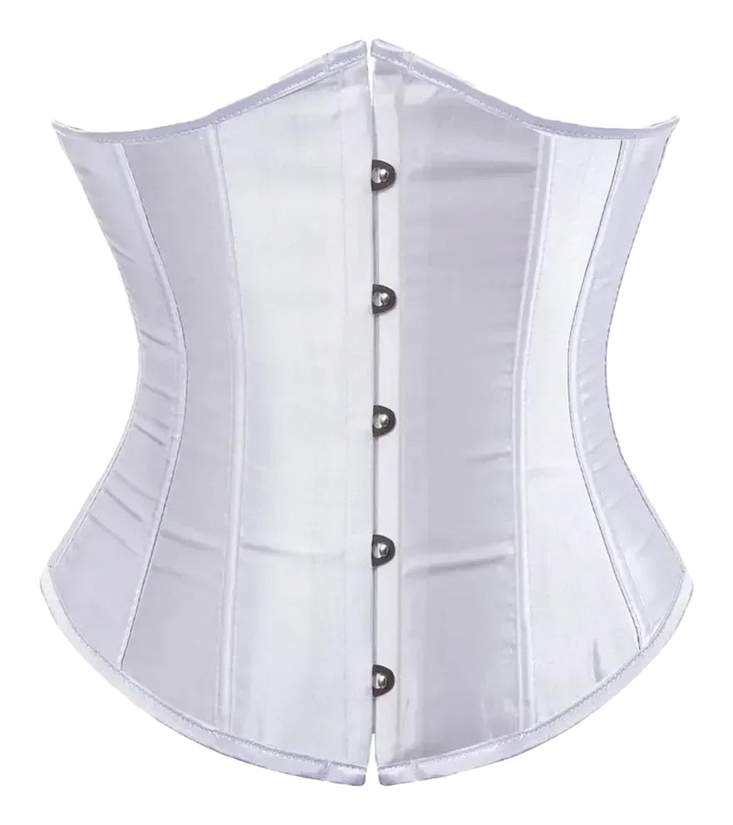 White satin corset top for women featuring a structured design with button closure