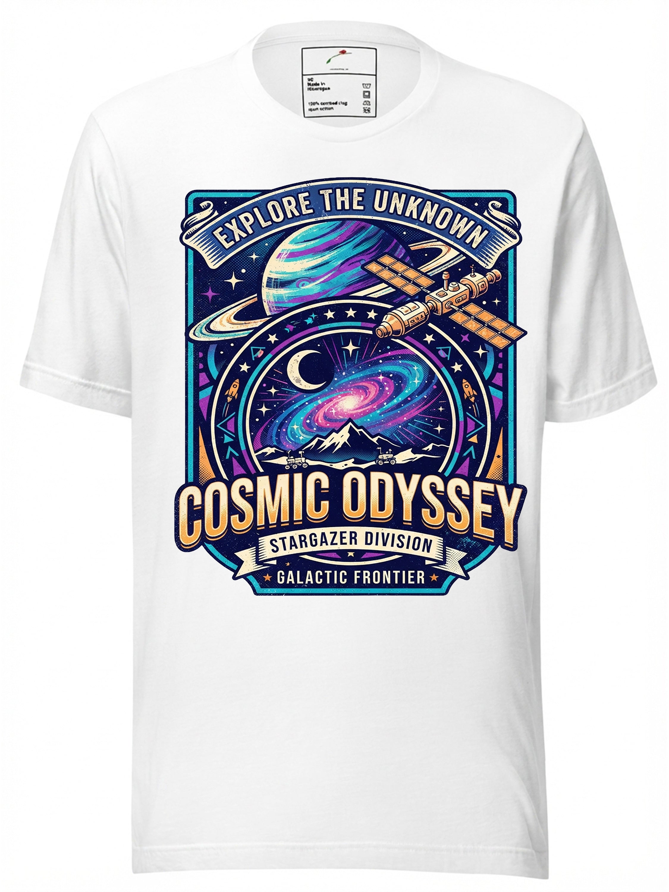 LuckeLadybug Cosmic Odyssey T-Shirt with Space Exploration Theme and Bright Graphics, Ideal for Weather Peoria