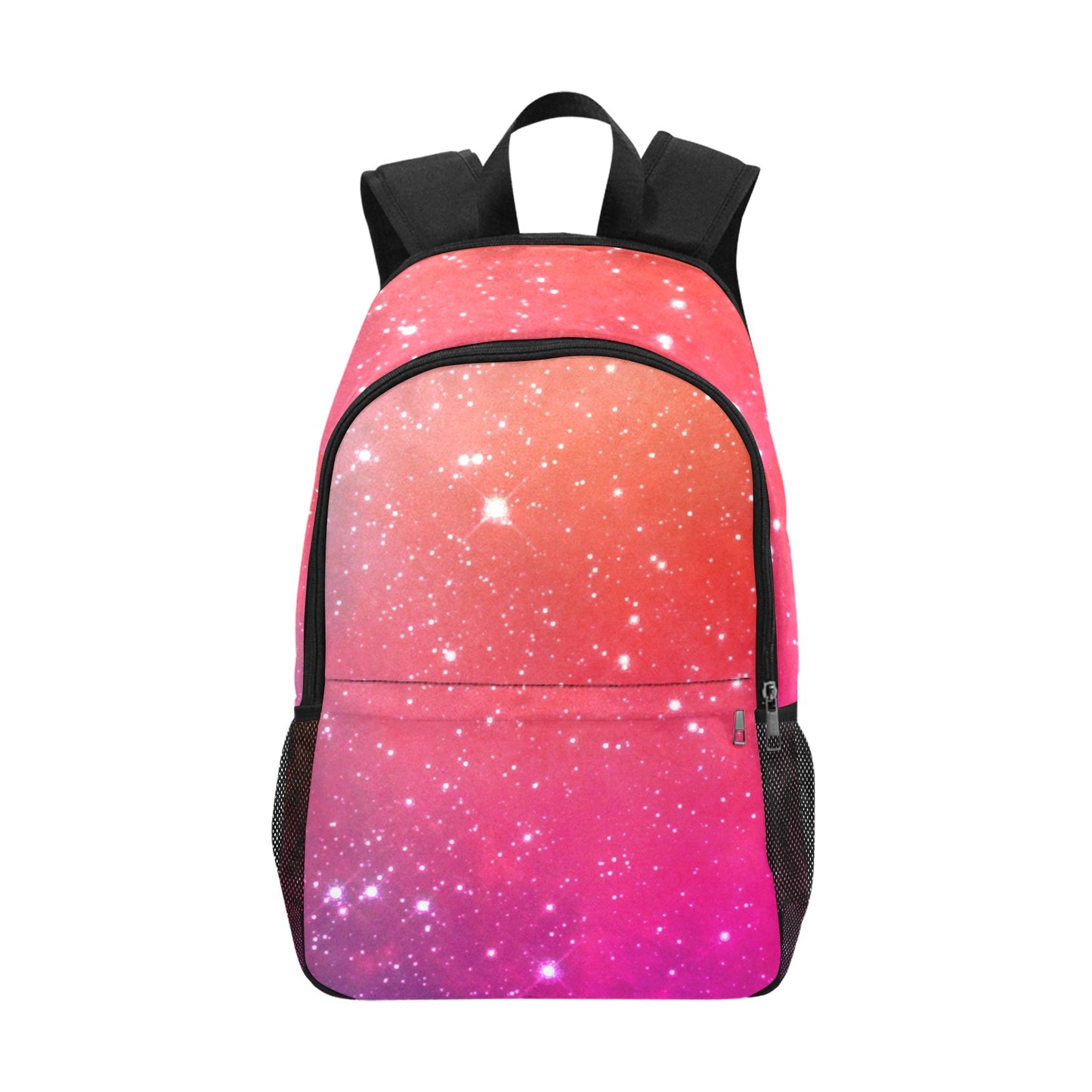 Inkedjoy pink galaxy gradient backpack with black straps and fashion backpack with side mesh pockets for daily use