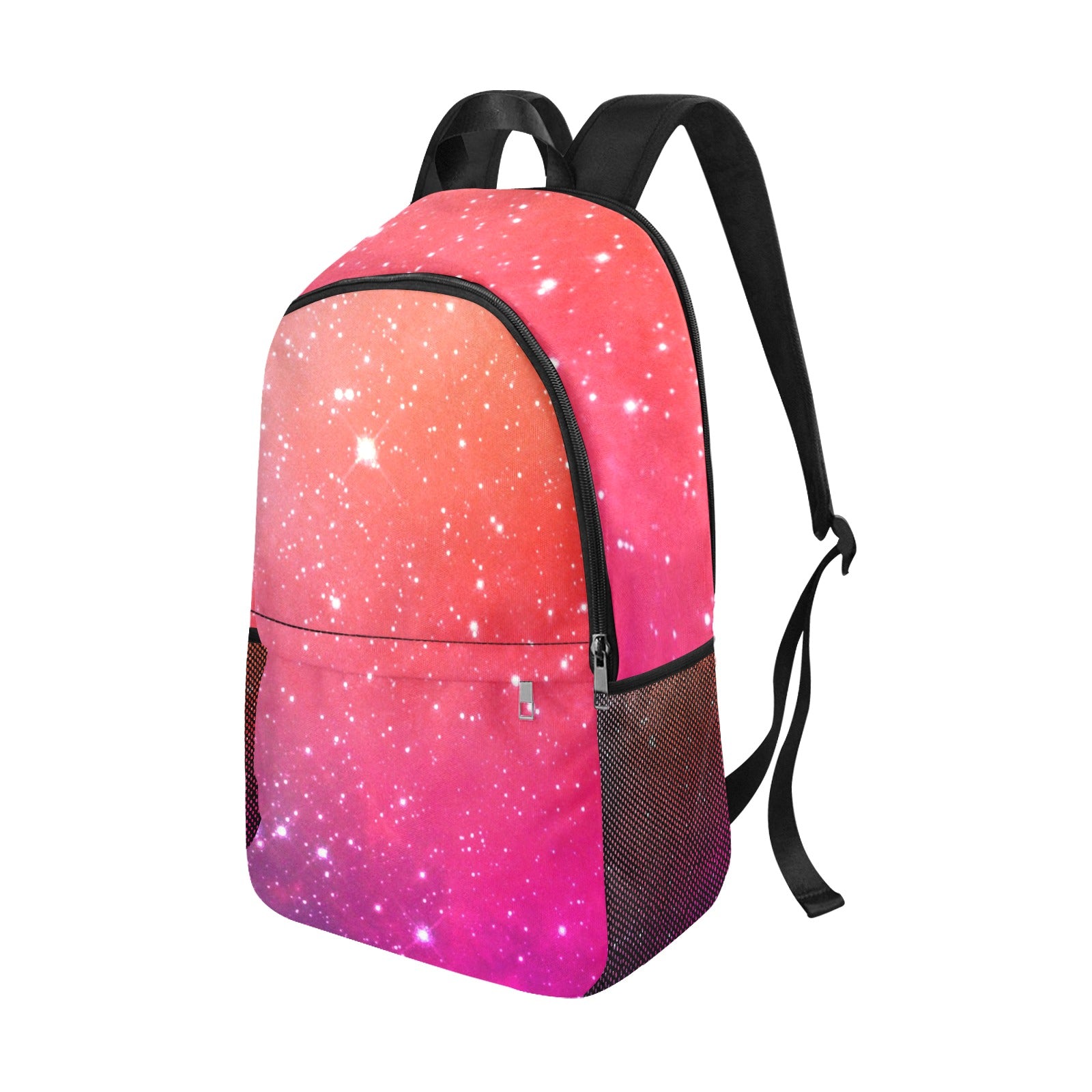 Inkedjoy galaxy pink gradient backpack with starry print and black straps fashion backpack with side mesh pockets ideal for school