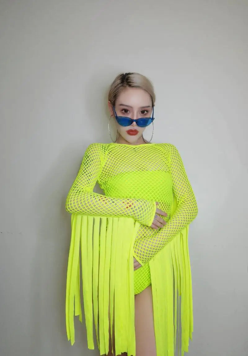 Neon Fringe Top for Costume and Dance