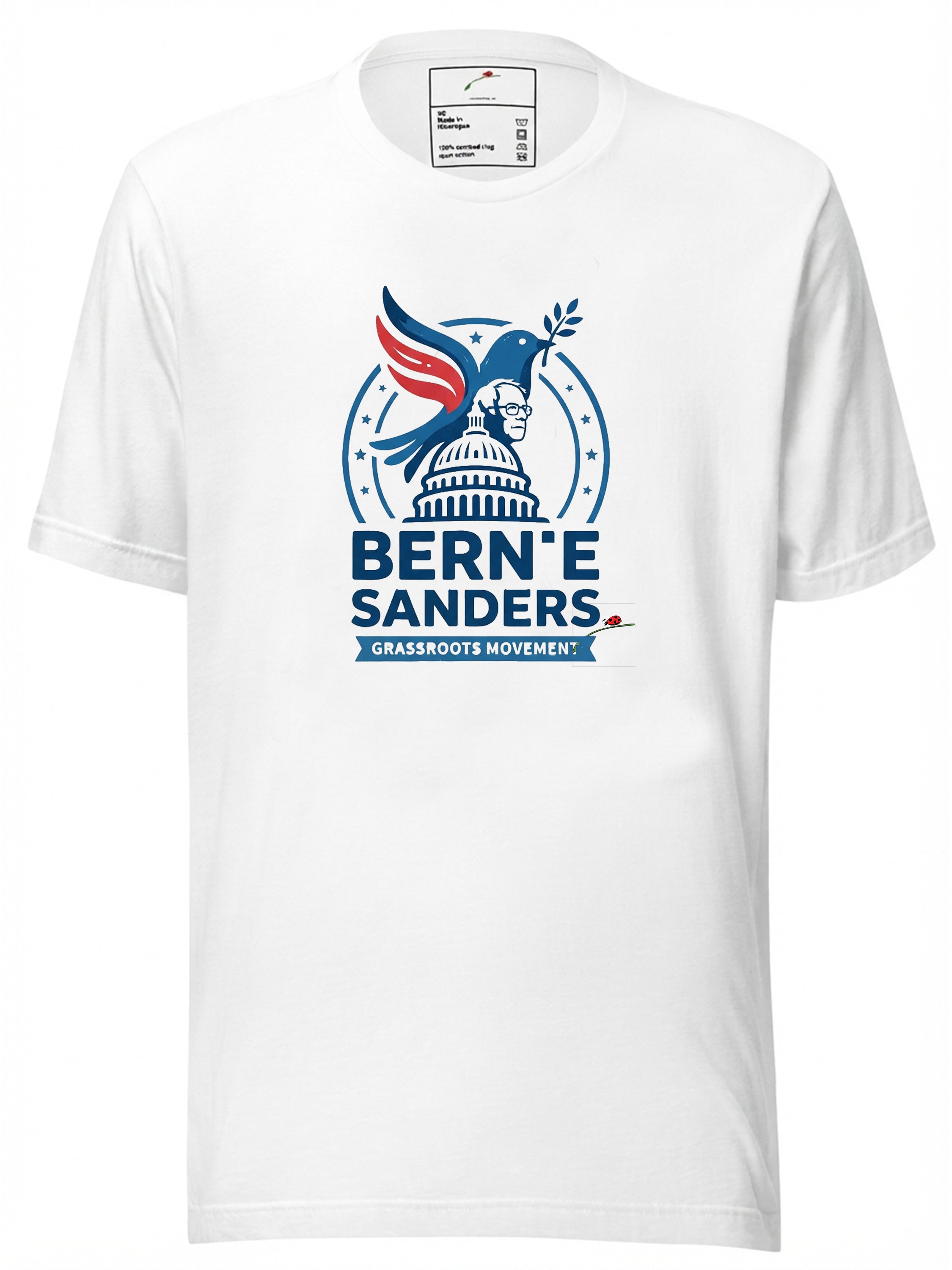 LuckeLadybug cotton t shirt featuring a Bernie Sanders graphic design and patriotic colors