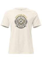 LuckeLadybug cotton t shirt featuring a compass and the phrase Adventure Awaits for exploration enthusiasts
