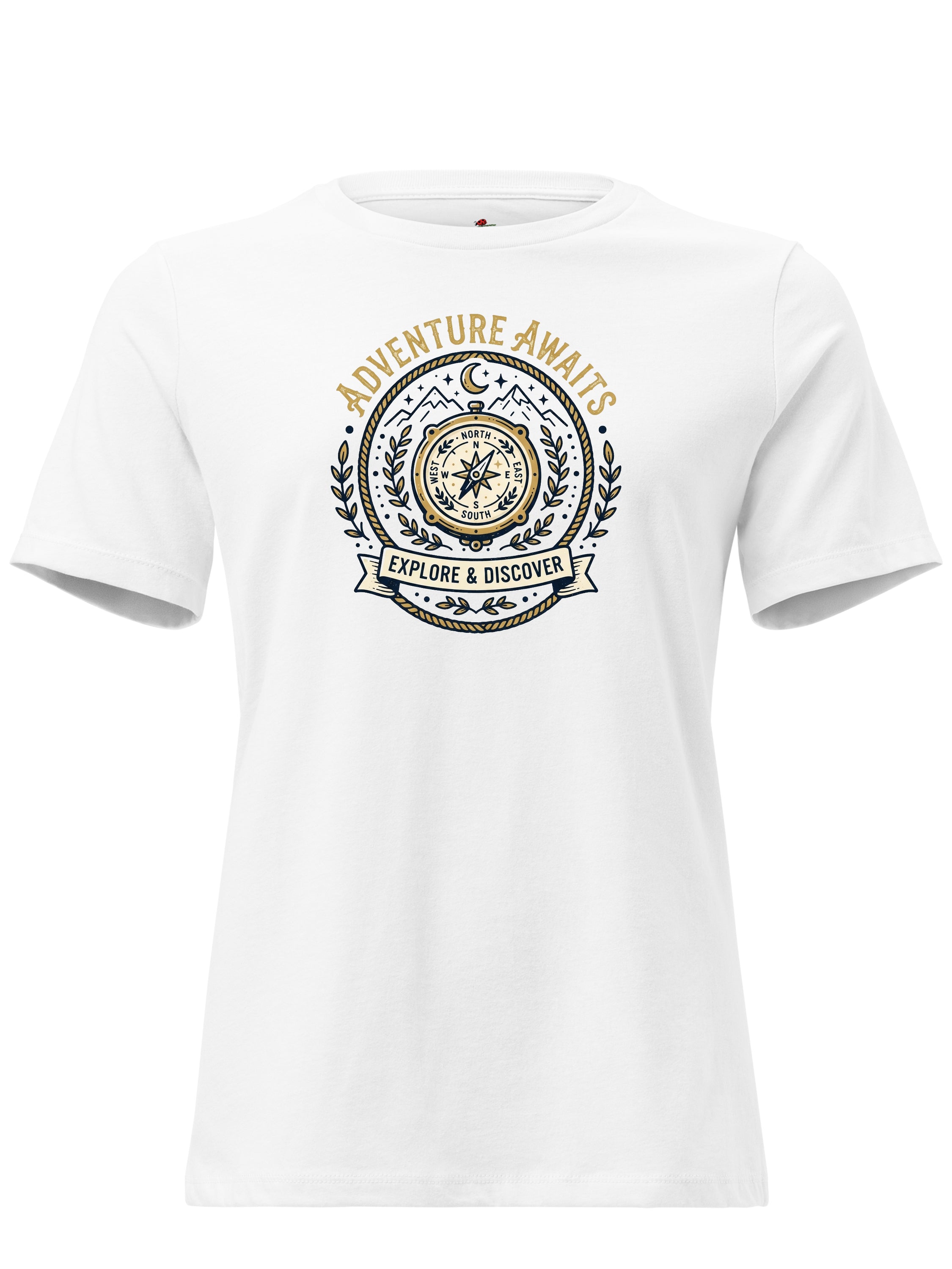 LuckeLadybug Adventure Awaits cotton t shirt with Explore and Discover design in white