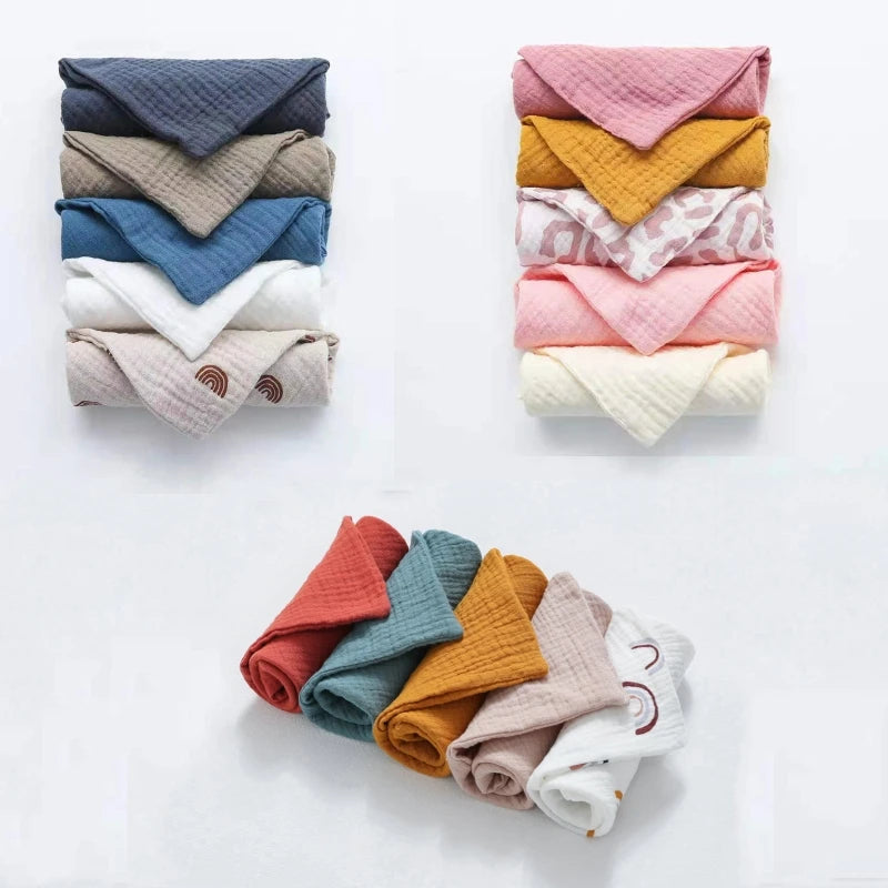 Set of colorful cotton washcloths in various shades for everyday use and gentle cleansing