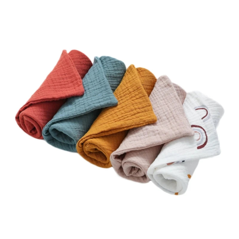 Set of colorful cotton washcloths in various shades for everyday cleaning and skincare