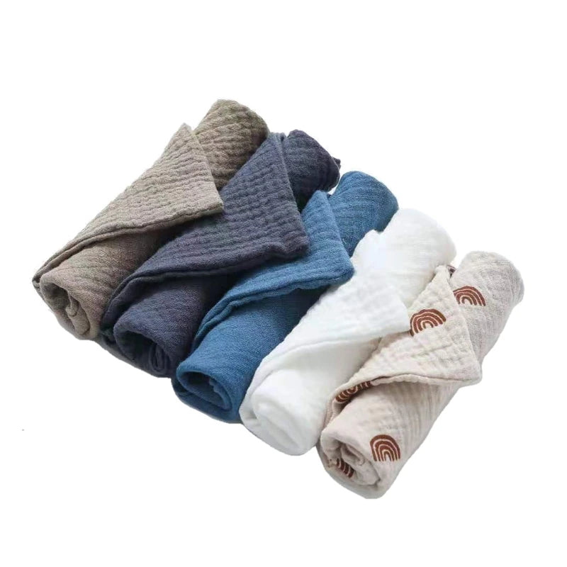 Set of assorted cotton washcloths in various colors for everyday use and gentle cleaning