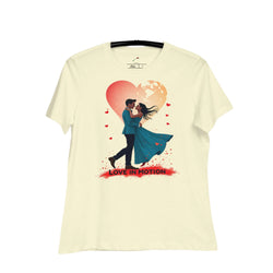 LuckeLadybug couple in love t-shirt featuring a romantic design with dancing couple and heart background