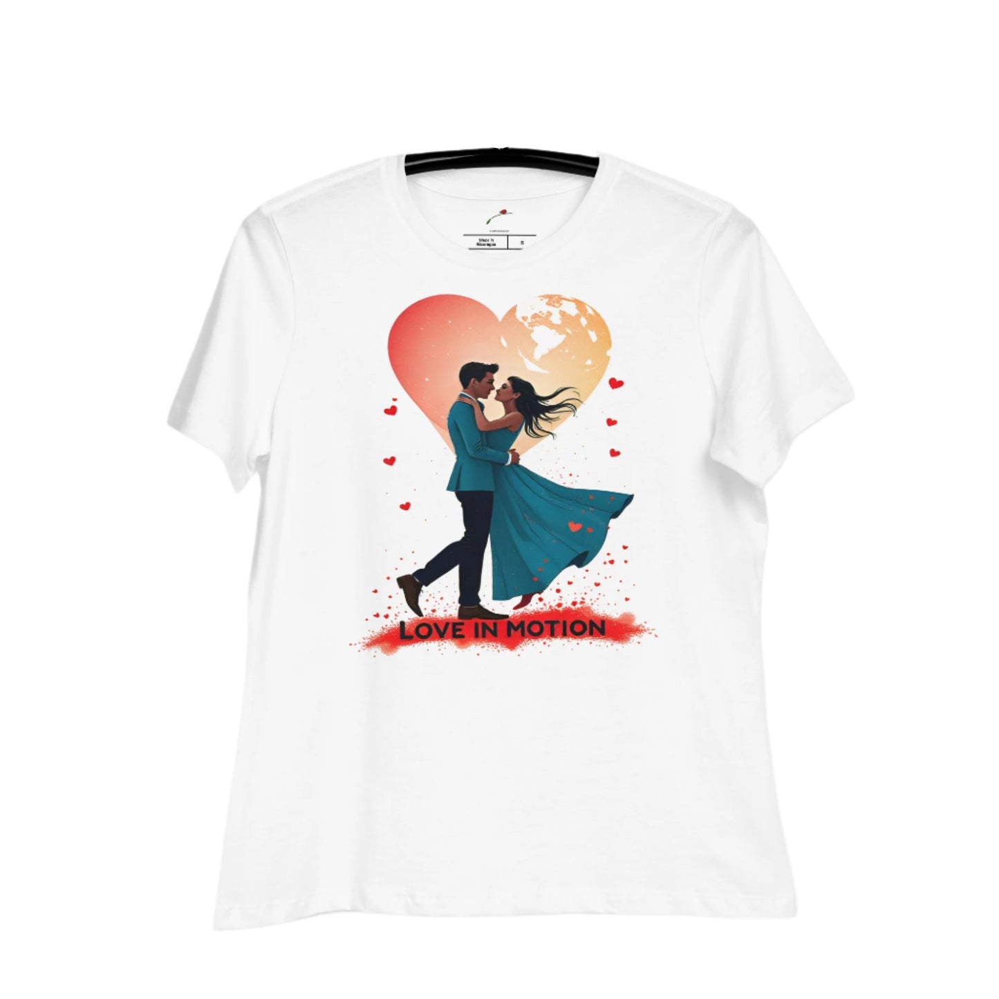 Couple in love t-shirt featuring a romantic design with a couple embracing under a heart