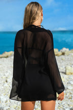 LuckeLadybug LLC cover up swim dress in black with flowing sleeves for beach outings