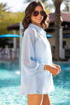 Light blue cover up swim dress with a relaxed fit, perfect for beach days and poolside lounging