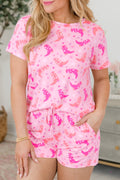 Pink shorts featuring cowboy western boots and stars pattern for a stylish and fun look