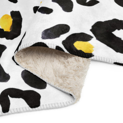 LuckeLadybug cozy animal print bedding sherpa blanket with soft plush lining and black yellow spots