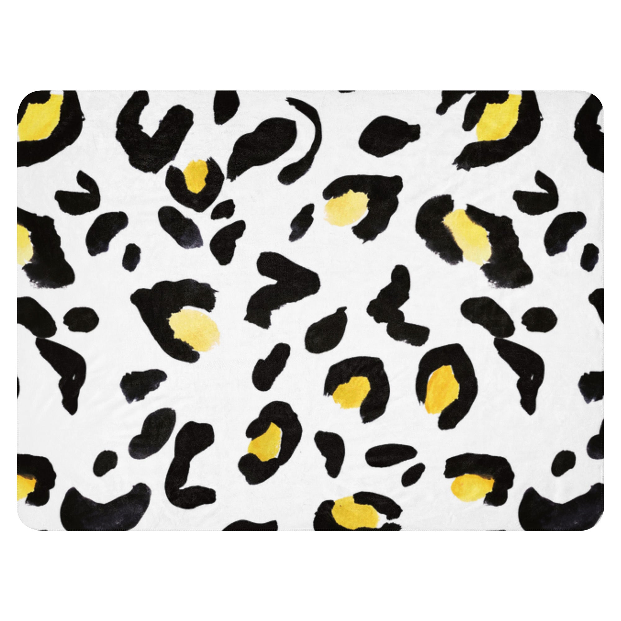 LuckeLadybug sherpa blanket with black and yellow animal print pattern cozy animal print bedding