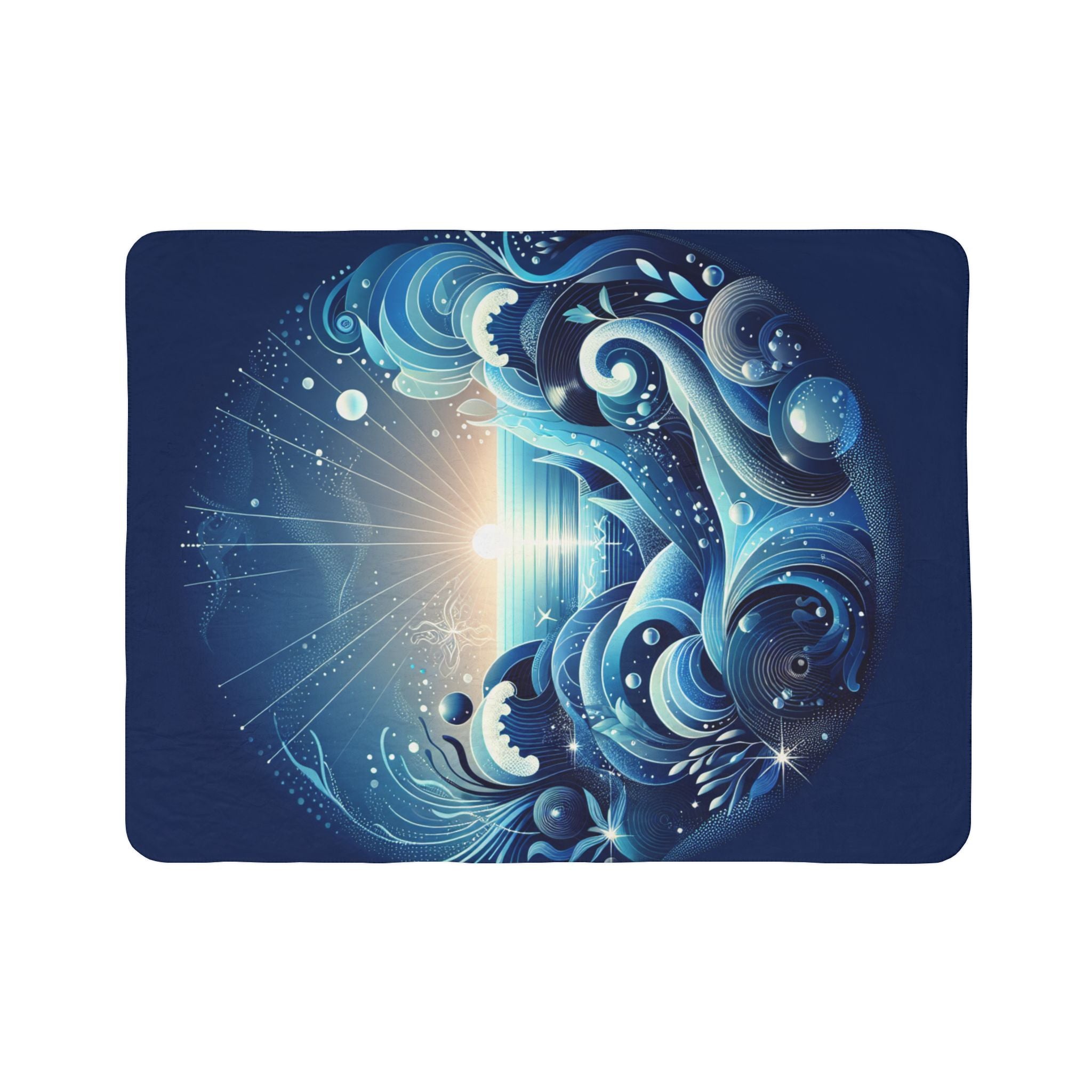 LuckeLadybug sherpa blanket with celestial swirling blue design cozy decorative throw blanket