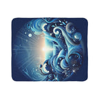 LuckeLadybug cozy decorative throw blanket with blue abstract celestial swirl design