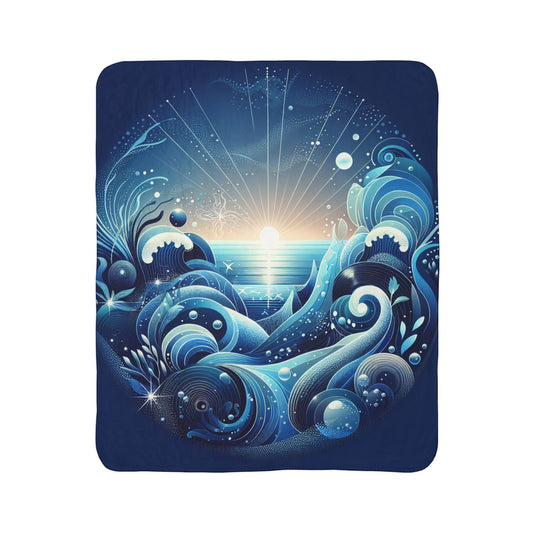 LuckeLadybug sherpa blanket with ocean wave and sunrise design cozy decorative throw blanket