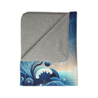 LuckeLadybug sherpa blanket with ocean wave design plush and soft cozy decorative throw blanket