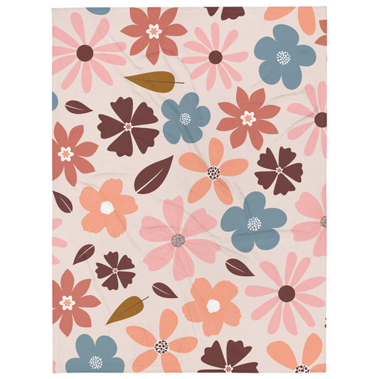 LuckeLadybug cozy flower blanket for living room with multi-color floral pattern on cream background