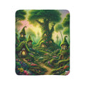 LuckeLadybug cozy forest throw blanket featuring whimsical tree houses and lush green foliage