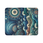 LuckeLadybug sherpa blanket with intricate blue and green mandala design cozy modern home decor blanket
