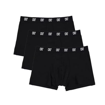 Pack of three black CR7 men's boxer briefs with branded waistband for everyday comfort
