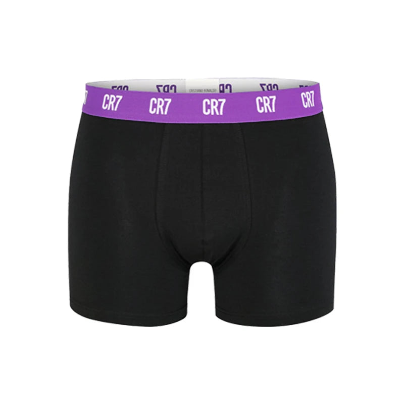 Black CR7 men's boxer briefs with a purple elastic waistband for comfort and style